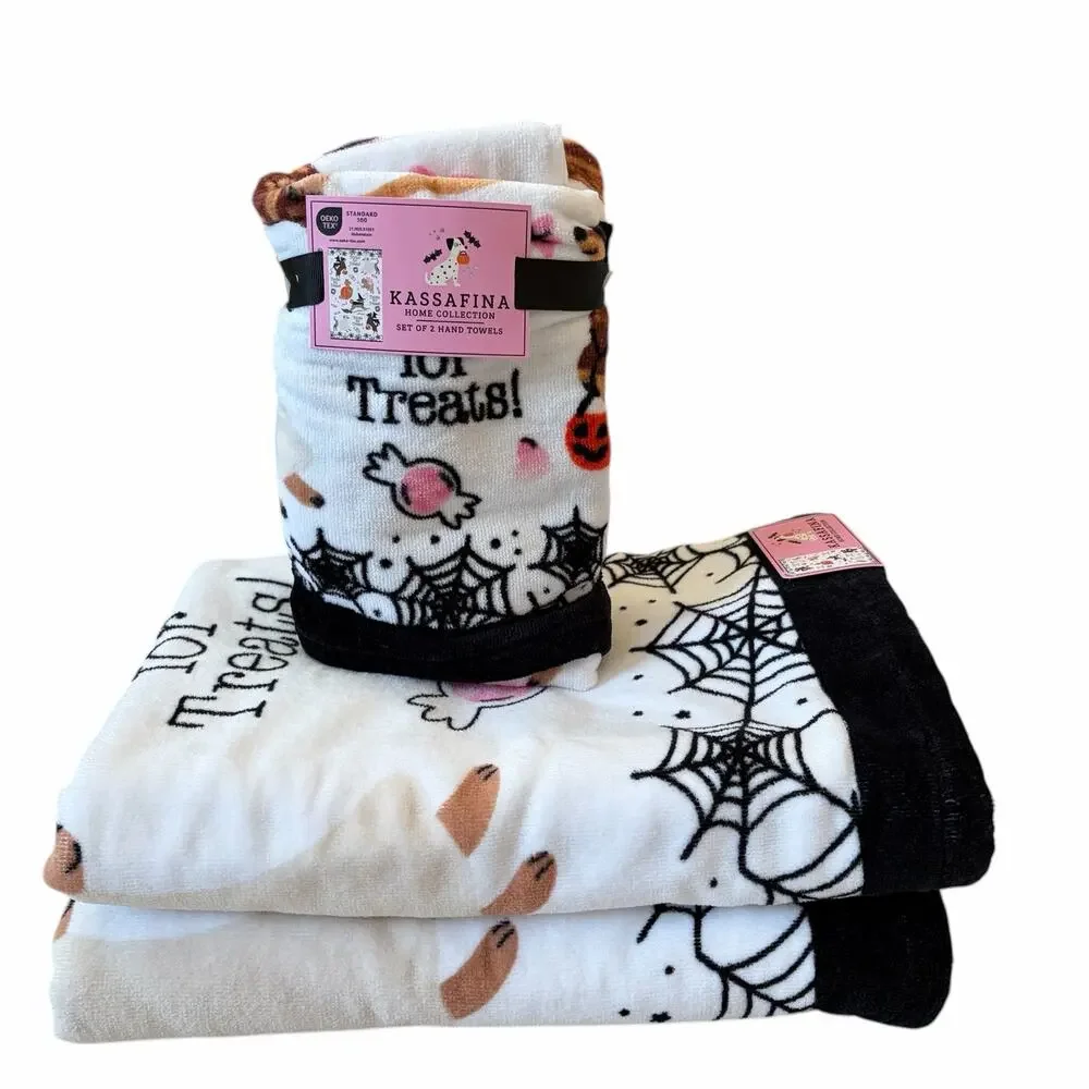 4pc Kassafina Halloween Dogs in Costumes Towel Set -2 Hand 2 Bath 100% Cotton